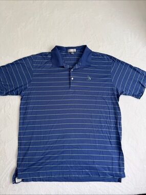 Peter Millar Golf Polo Shirt Blue with Light Green Pinstripes